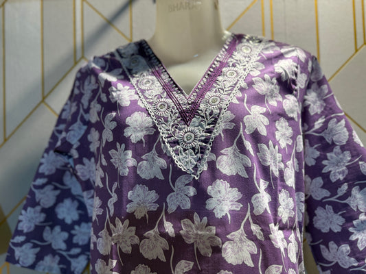 PURPLE FLORAL KURTA WITH PANT SET